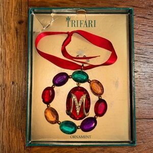 Vintage Estate Crown Trifari Initial Letter M Christmas Tree Ornament